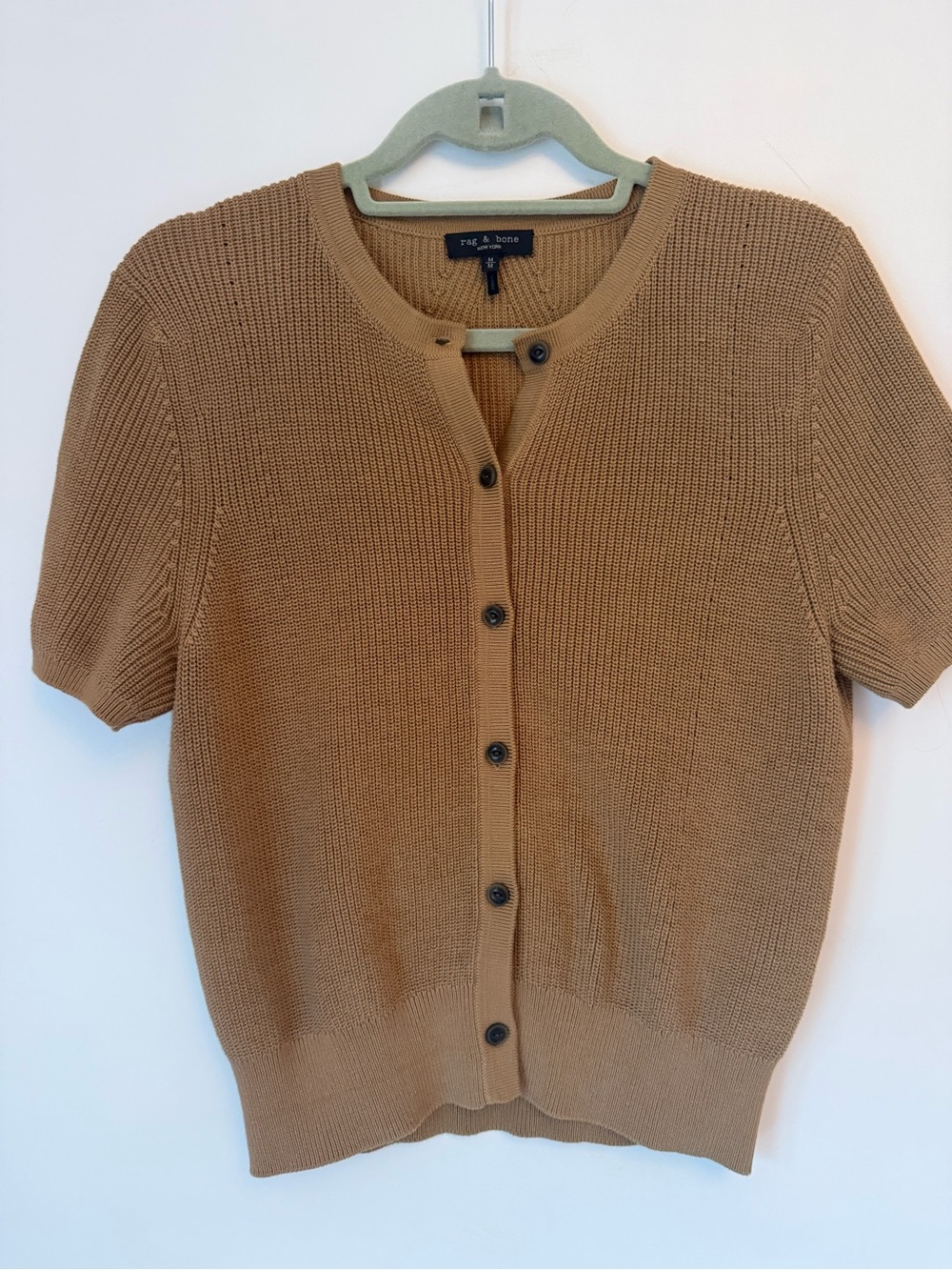 rag & bone Short-Sleeve Camel Knit Cardigan